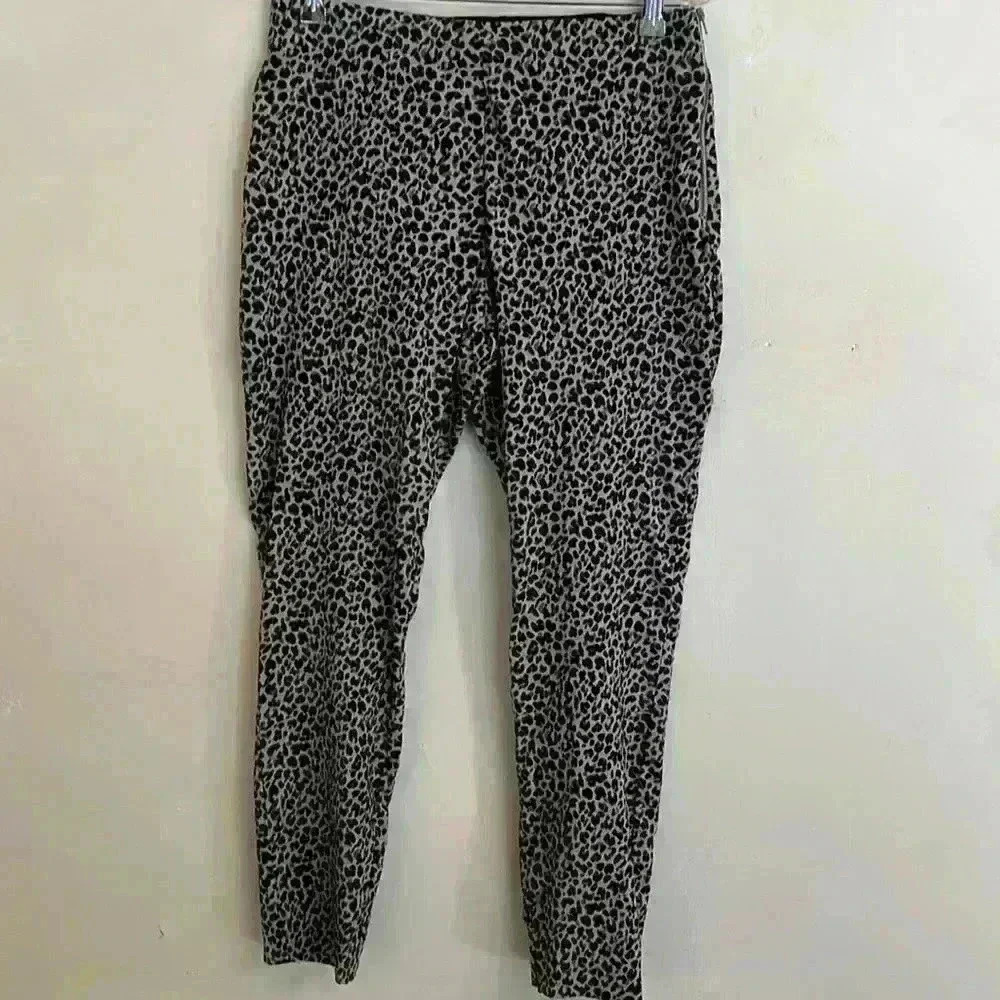 A New Day Womens Ankle Pants Size 10 Tan Black Leopard Crop Mid Rise Side Zip